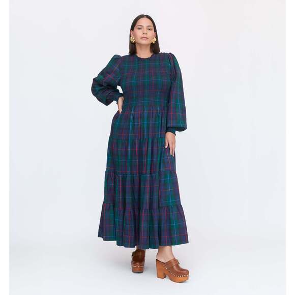 Hill House Plaid Midi Dress - Green and Navy - Picture 2 of 3